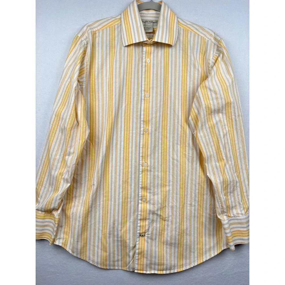 Banana Republic Mens Large Linen Cotton Stripe Button Down Shirt